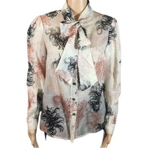 Trina Turk Tie Neck Feather Print Blouse